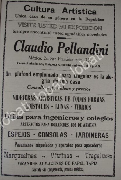 CARTEL ANTIGUO ORIGINAL DE TIENDA DE DECORACION CLAUDIO PELLANDINI 1910 /707