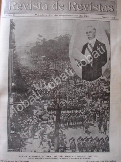 PORTADA ANTIGUA ORIGINAL  1911 EL PRESIDENTE Y DESFILE MILITAR AV. JUAREZ