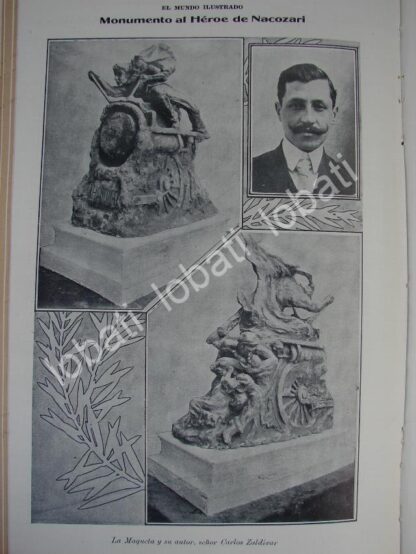 CARTEL ANTIGUO ORIGINAL DE EL ESCULTOR CARLOS SALDIVAR Y MONUMENTO A HEROE DE NACOSARI 1910