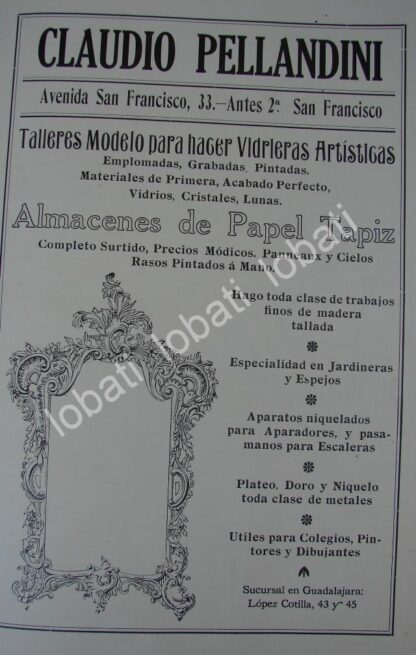 CARTEL ANTIGUO ORIGINAL DE TIENDA DE DECORACION. CASA CLAUDIO PELLANDINI 1910 /711