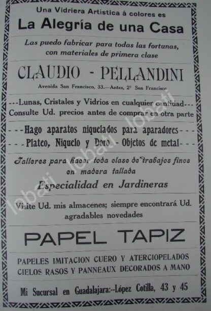 CARTEL ANTIGUO ORIGINAL DE TIENDA DE DECORACION CLAUDIO PELLANDINI 1909 /185