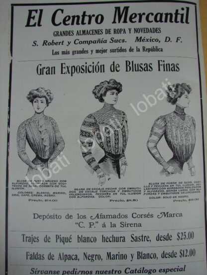 CARTEL ANTIGUO ORIGINAL DE TIENDA EL CENTRO MERCANTIL 1909 VESTIDOS /186