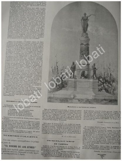 CARTEL ANTIGUO ORIGINAL DE PROPUESTA DEL MONUMENTO A LOS HEROES SIN NOMBRE 1897 (BUCARELI)