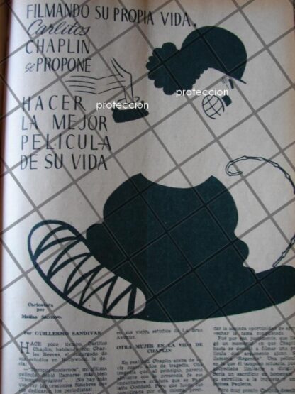 AFICHE ANTIGUO CHARLES CHAPLIN DIBUJO DE: MATIAS SANTOYO 1937