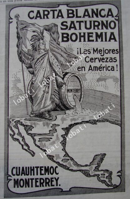 CARTEL ANTIGUO ORIGINAL DE MINI CARTEL CERVEZA CARTA BLANCA, SATURNO Y BOHEMIA 1911 /156