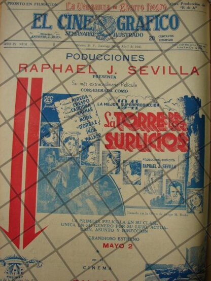 CARTEL ANTIGUO ORIGINAL PELICULA. LA TORRE DE LOS SUPLICIOS 1941 /151