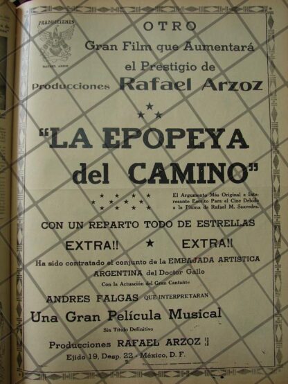 CARTEL ANTIGUO. PROSPECTO DE PELICULA LA EPOPEYA DEL CAMINO 1941