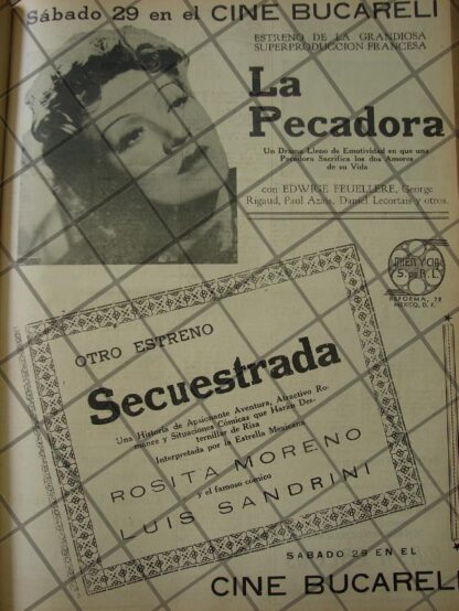 CARTEL ANTIGUO 1941 CINE BUCARELI. CARTELERA