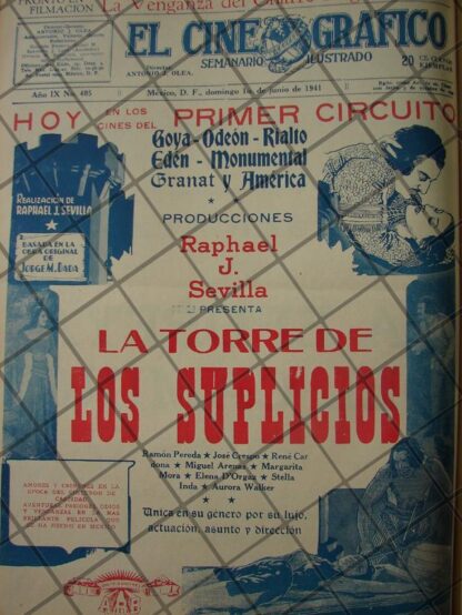 CARTEL ANTIGUO PALICULA. LA TORRE DE LOS SUPLICIOS 1941 /196