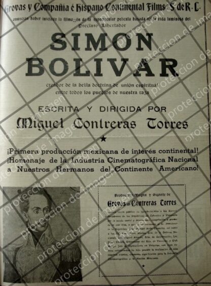 CARTEL ANTIGUO INICAN FILMACION DE PELICULA. SIMON BOLIVAR 1941