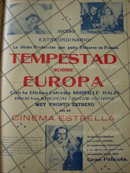 CARTEL ANTIGUO PELICULA. MANACES /TEMPESTAD SOBRE AUROPA 1941 /RARO