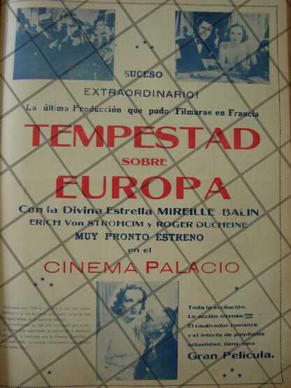 CARTEL VINTAGE PELICULA. MANACES /TEMPESTAD SOBRE AUROPA 1941 /RARO