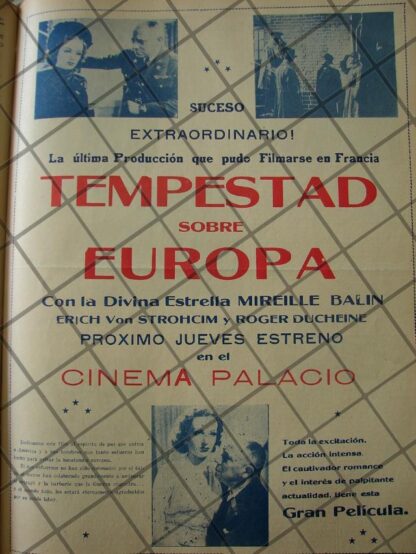 CARTEL RETRO PELICULA. MANACES /TEMPESTAD SOBRE AUROPA 1941 /3