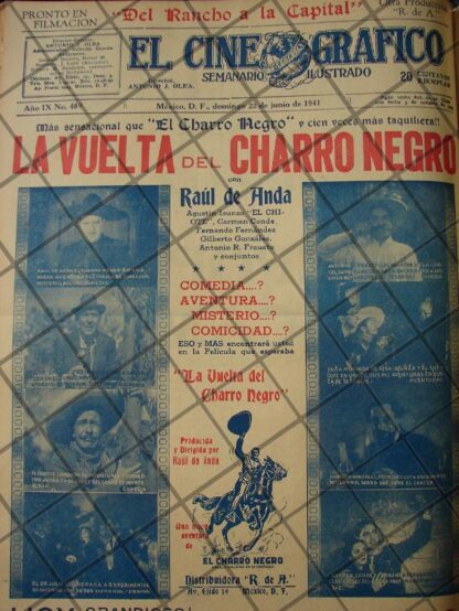 CARTEL ANTIGUO PELICULA LA VUELTA DEL CHARRO NEGRO 1941 /213