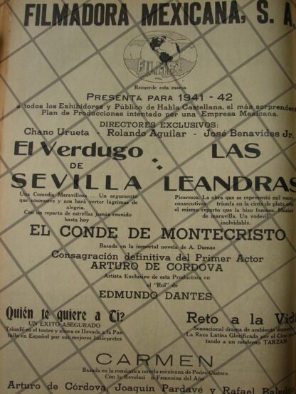 CARTEL ANTIGUO FILMEX S.A Y SUS PELICULAS 1941