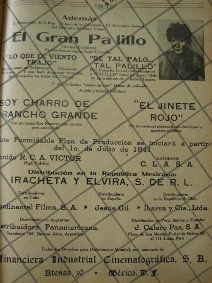 CARTEL ANTIGUO FILMEX / JESUS MARTINEZ "PALILLO" Y MAS 1941