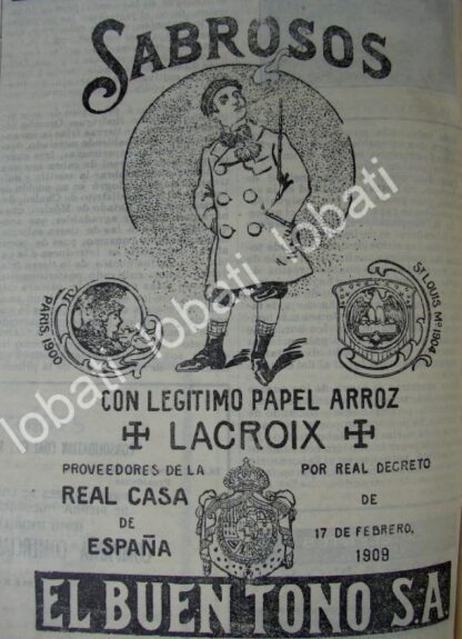 CARTEL ANTIGUO ORIGINAL DE CIGARROS "SABROSOS" EL BUEN TONO CON SELLO REAL ESPAÑOL 1911 /273