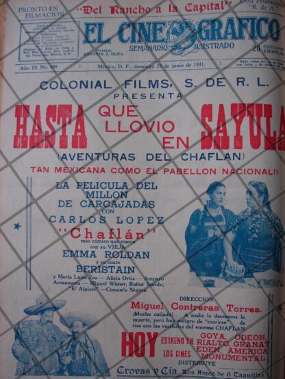 CARTEL ANTIGUO PELICULA. HASTA QUE LLOVIO EN SAYULA 1941