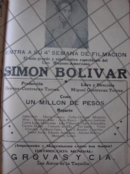 CARTEL ANTIGUO PLENA FILMACION DE PELICULA. SIMON BOLIVAR 1941