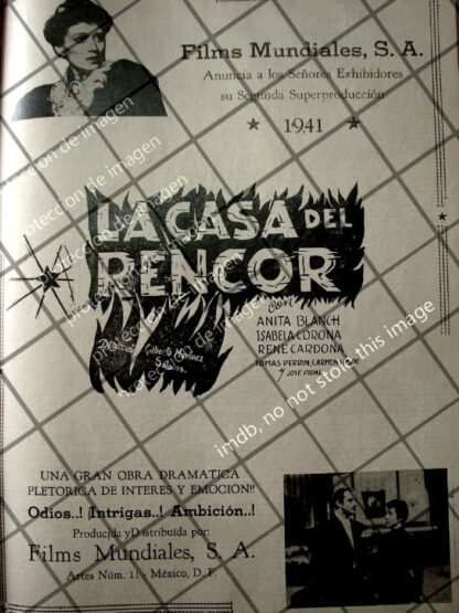 CARTEL ANTIGUO PELICULA LA CASA DEL RENCOR 1941 ESTRENO