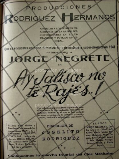 CARTEL ANTIGUO FILMAN PELICULA HAY JALISCO NO TE RAJES 1941