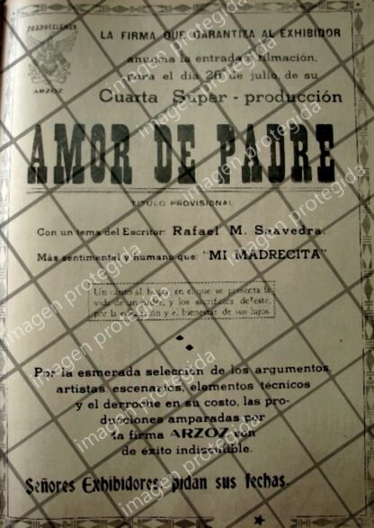 RARISIMO AFICHE ANTIGUO INICIAN PELICULA AMOR DE PADRE 1941