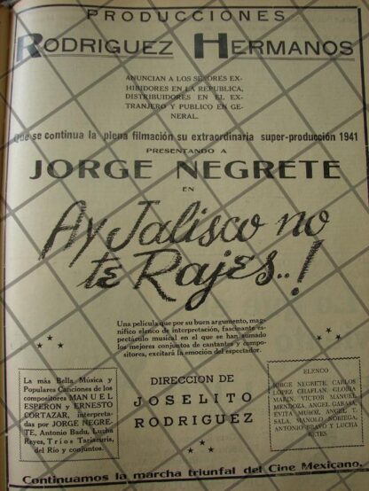 AFICHE ANTIGUO FILMAN PELICULA HAY JALISCO NO TE RAJES 1941