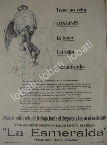 CARTEL ANTIGUO ORIGINAL DE RELOJES LONGINES 1911 JOYERIA LA ESMERALDA / SUPER RARO