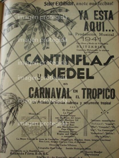 AFICHE ANTIGUO PELICULA CARNAVAL EN EL TROPICO 1941