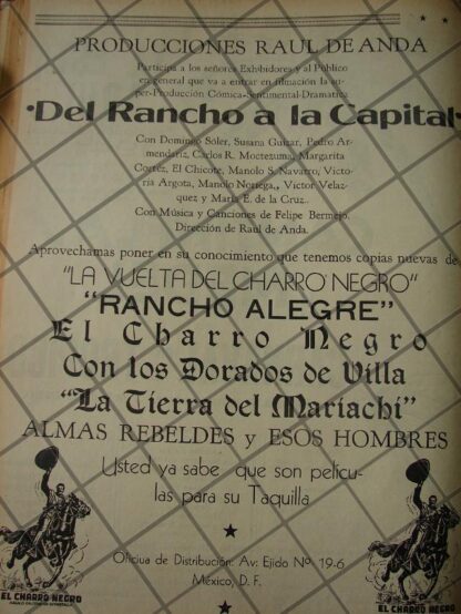 CARTEL RETRO INICIA PELICULA DEL RANCHO A LA CAPITAL