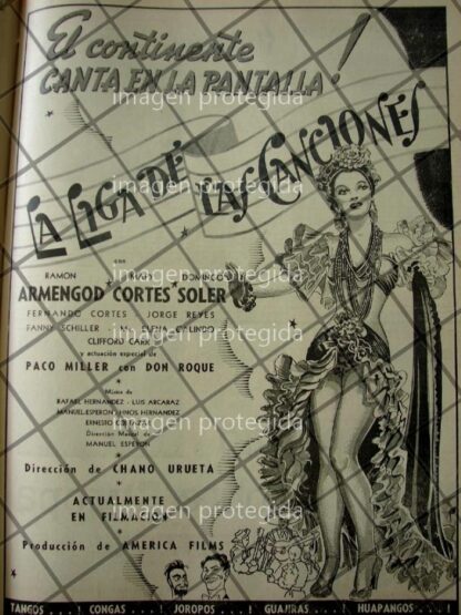 CARTEL ANTIGUO PELICULA LA LIGA DE LAS CANCIONES 1941