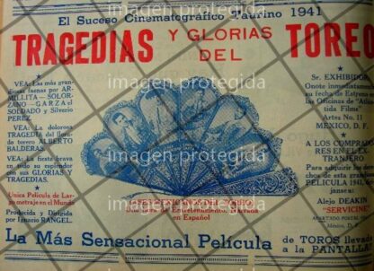 CARTEL ANTIGUO PELICULA. TRAGEDIAS Y GLORIAS DEL TOREO 1941