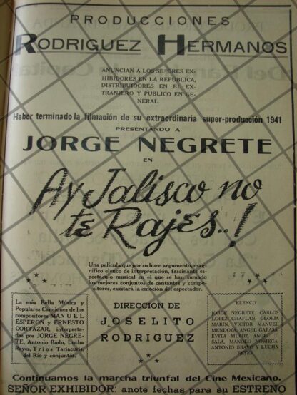 AFICHE ANTIGUO TERMINAN PELICULA HAY JALISCO NO TE RAJES 1941