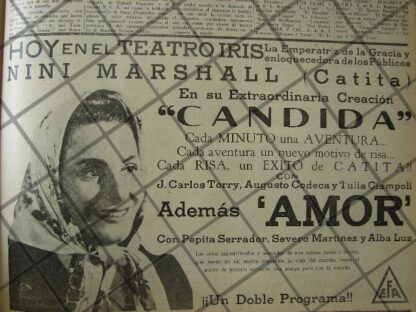 AFICHE ANTIGUO PELICULA. CANDIDA 1941 NINI MARSHALL