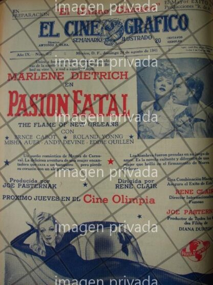 CARTEL ANTIGUO PELICULA AMOR FATAL 1941