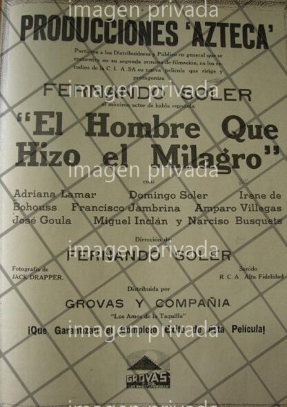 CARTEL RETRO PELICULA EL HOMBRE QUE HIZO EL MILAGRO 1941 JAMAS FILMADA