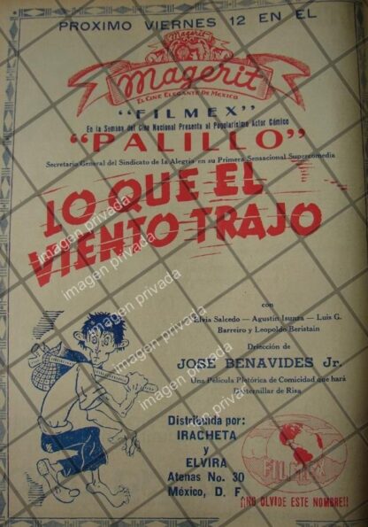 AFICHE ANTIGUO PELICULA. LO QUE EL VIENTO TRAJO /PALILLO 4