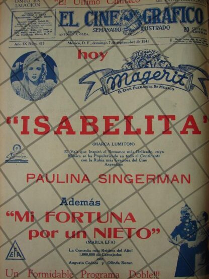 AFICHE RETRO. FUNCIONES DEL CINE MAGRIT 1941