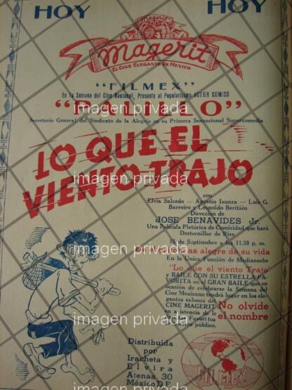 AFICHE ANTIGUO PELICULA. LO QUE EL VIENTO TRAJO /PALILLO 5