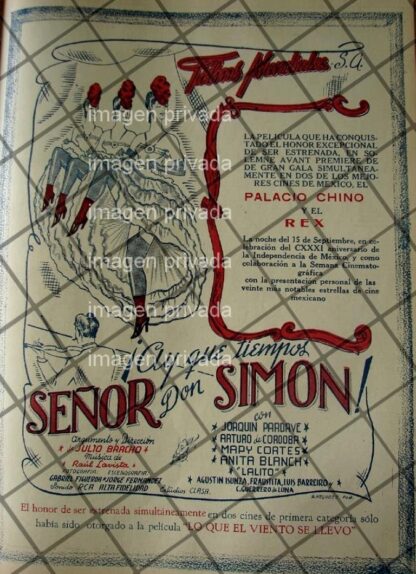 AFICHE ANTIGUO PELICULA HAY Q TIEMPOS SEÑOR DON SIMON /9