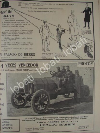 CARTEL ANTIGUO ORIGINAL DE AUTOS PROTOS 1911 EL PRIMERO EN MEXICO /437 SUPER RARO