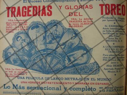 CARTEL ANTIGUO PELICULA. TRAGEDIAS Y GLORIAS DEL TOREO 1941 /5