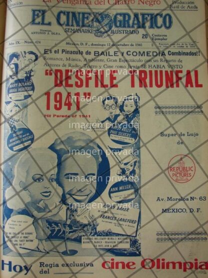 CARTEL RETRO FUNCIONES PELICULA DESFILE TRIUNFAL 1941