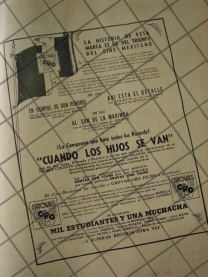 CARTEL PUBLICITARIO ANTIGUO. GROVAS ORO FILMS 1941 CINE