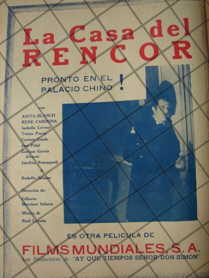 CARTEL PUBLICITARIO ANTIGUO PELICULA LA CASA DEL RENCOR 1941