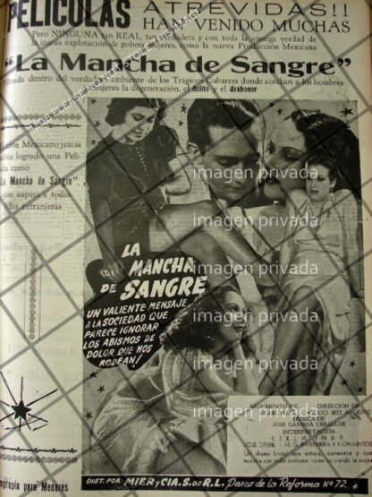 RARO CARTEL RETRO PELICULA LA MANCHA DE SANGRE 1941