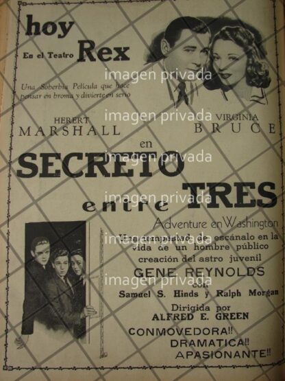 CARTEL RETRO. PELICULA SECRETO ENTRE TRES 1941