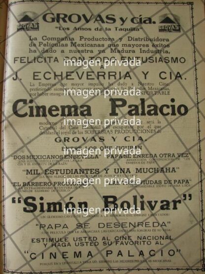 CARTEL RETRO GROVAS E INAUGURACION CINEMA PALACIO 1941