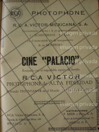 CARTEL RETRO R.C.A E INAUGURACION CINEMA PALACIO 1941