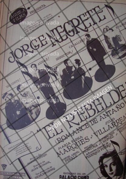 AFICHE RETRO PELICULA. EL REBELDE. JORGE NEGRETE 1944